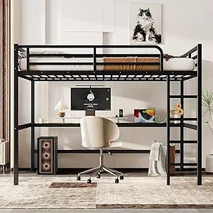 Twin XL Loft Bed with Stairs and L-shaped Desk