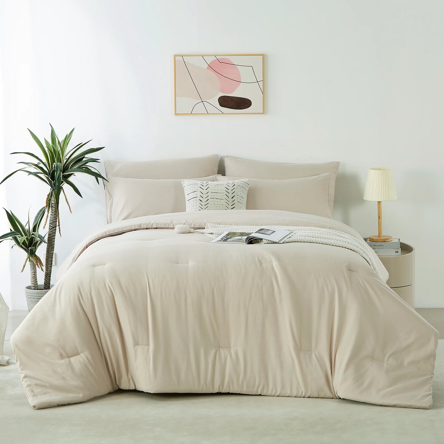 3PCS solid color comforter set, 1 comforter and 2 pillowcase for all seasons.