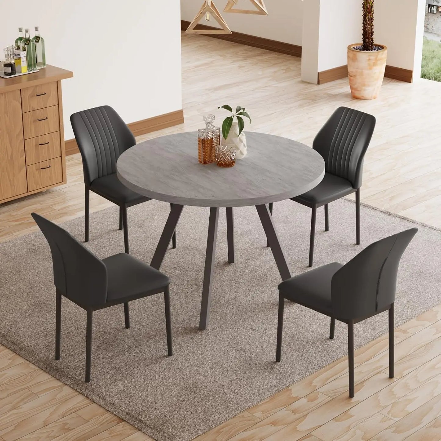Mid Century Modern Round Dining Table and Chairs for Apartment/Condo