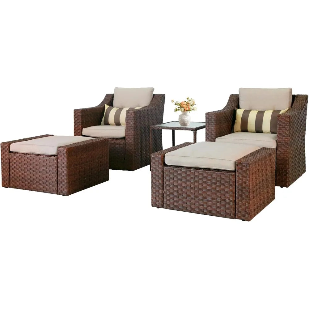 Patio Conversation Set with Ottoman Footrest, Table & Cushions