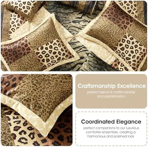 Brown Gold Leopard King Size Comforter Set with Matching Bed Skirt