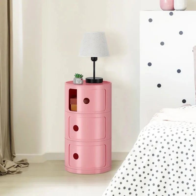 Round Bedside Nightstand Storage Unit