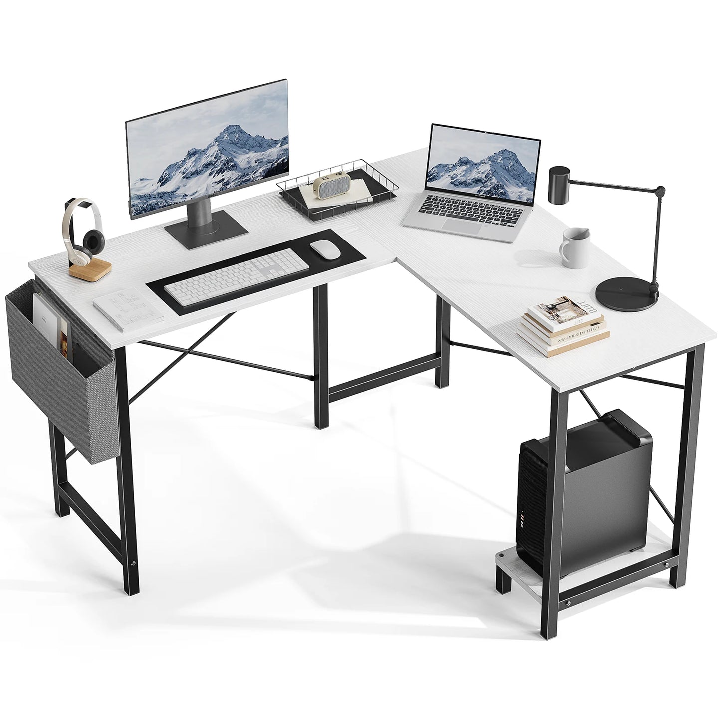 Corner Office Wooden Computer Desk with CPU Storage Shelf