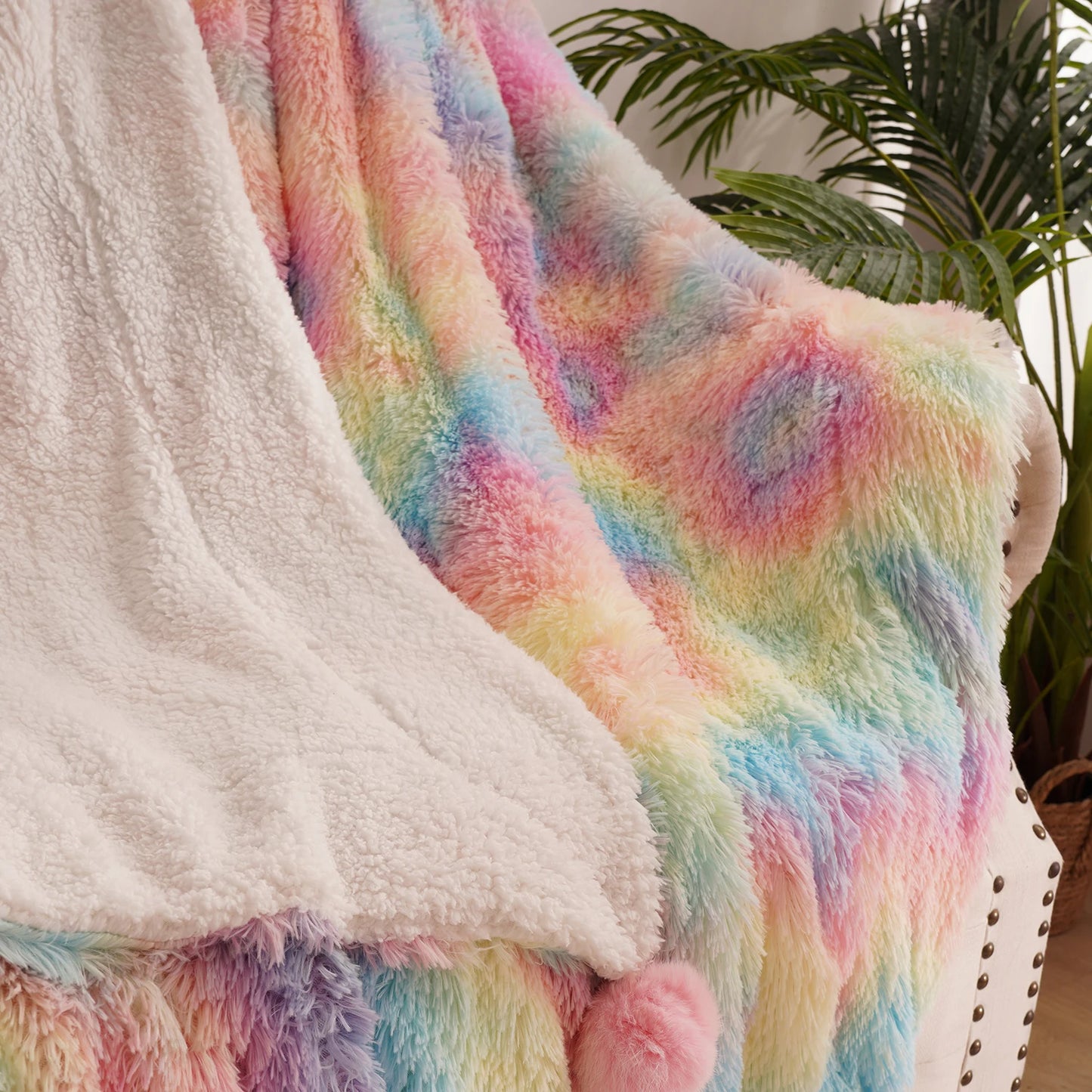 Fluffy Rainbow plush baby blanket