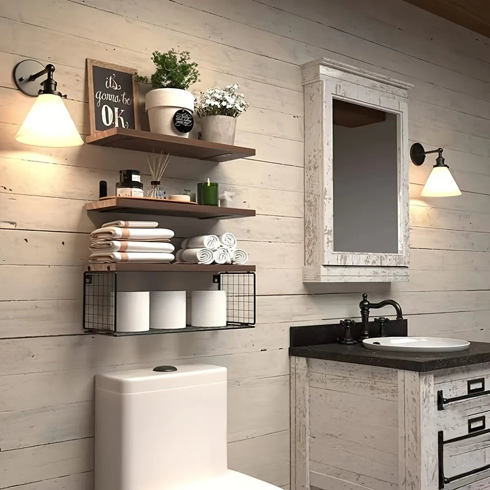 Wood Bathroom Wall Mounted Floating Shelves