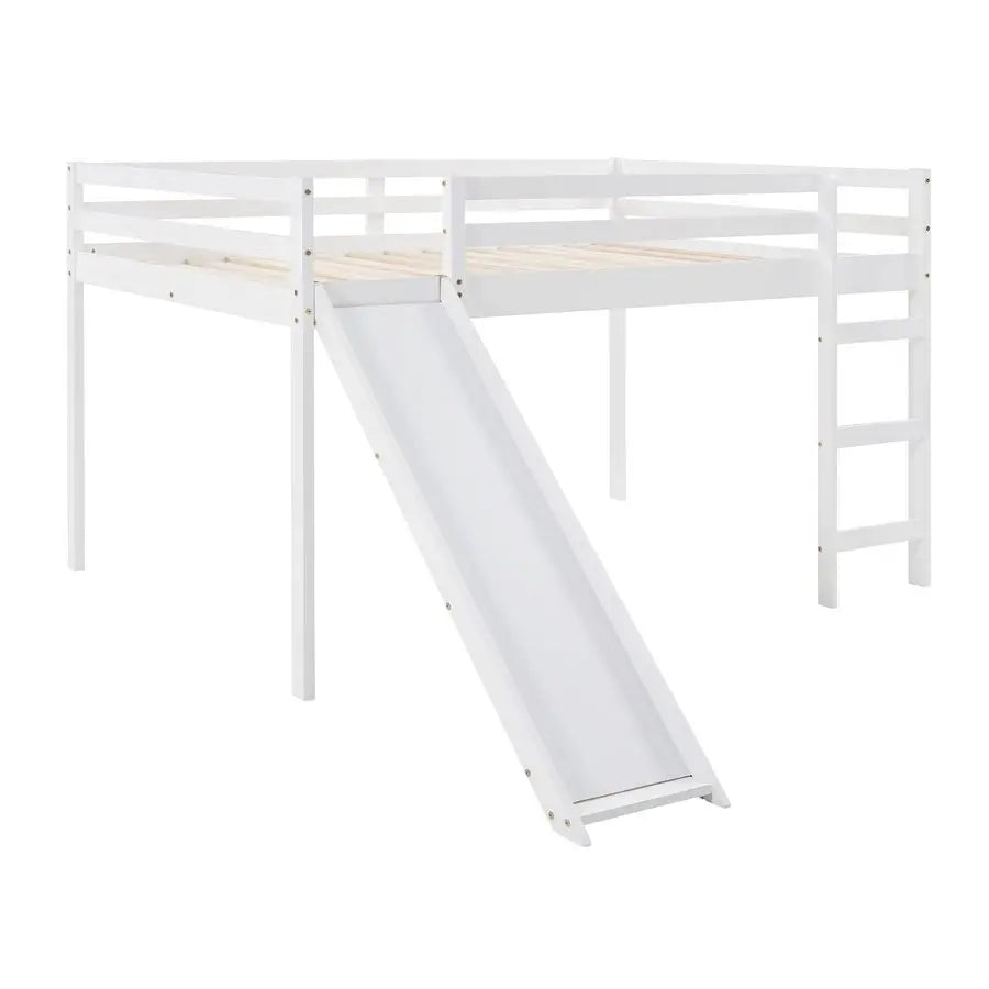 Full Loft Bed Frame with Slide and Ladder Safety Rail