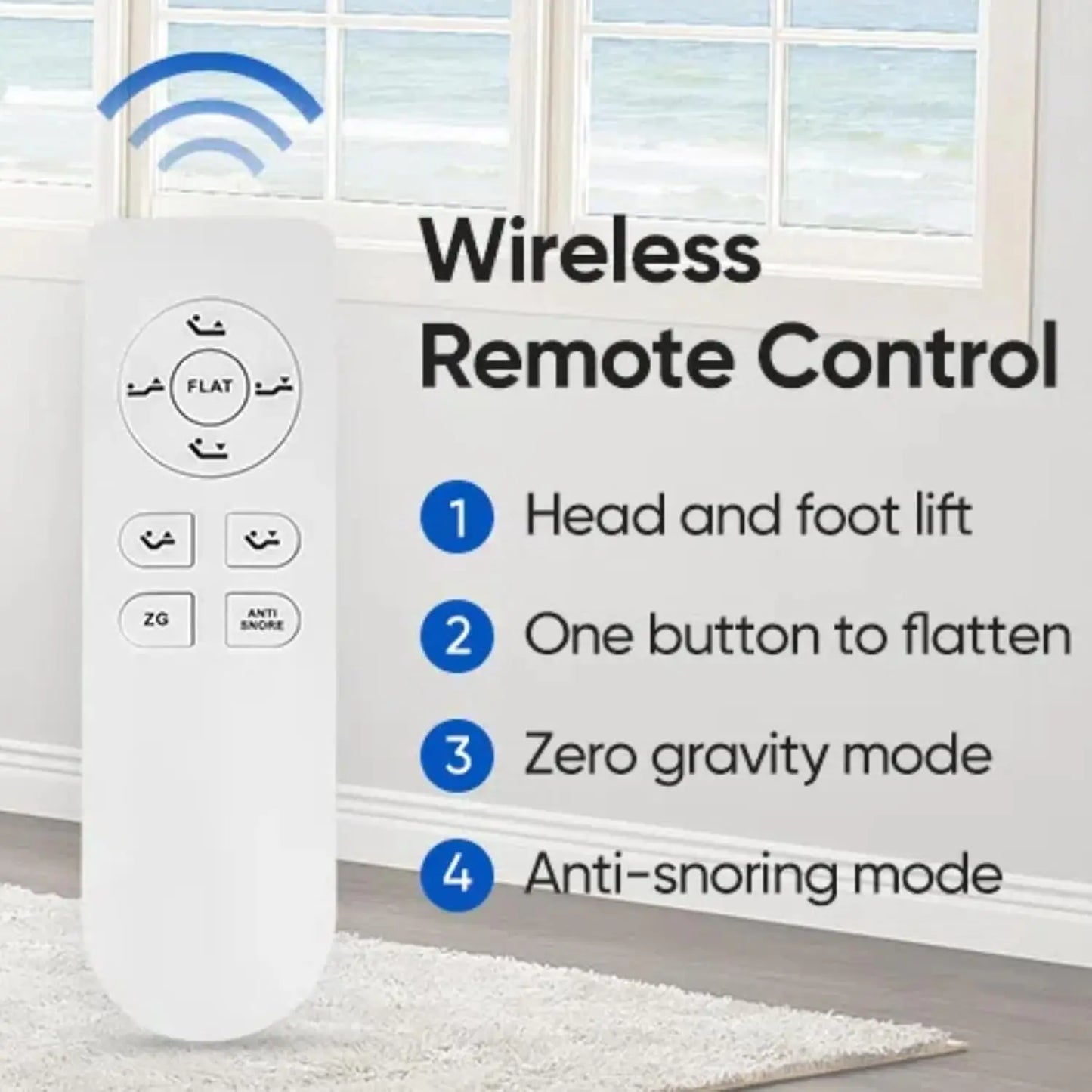 Electric Bed Frame with Wireless Remote, 3 Retainer Bars, Zero Gravity & Anti-Snore