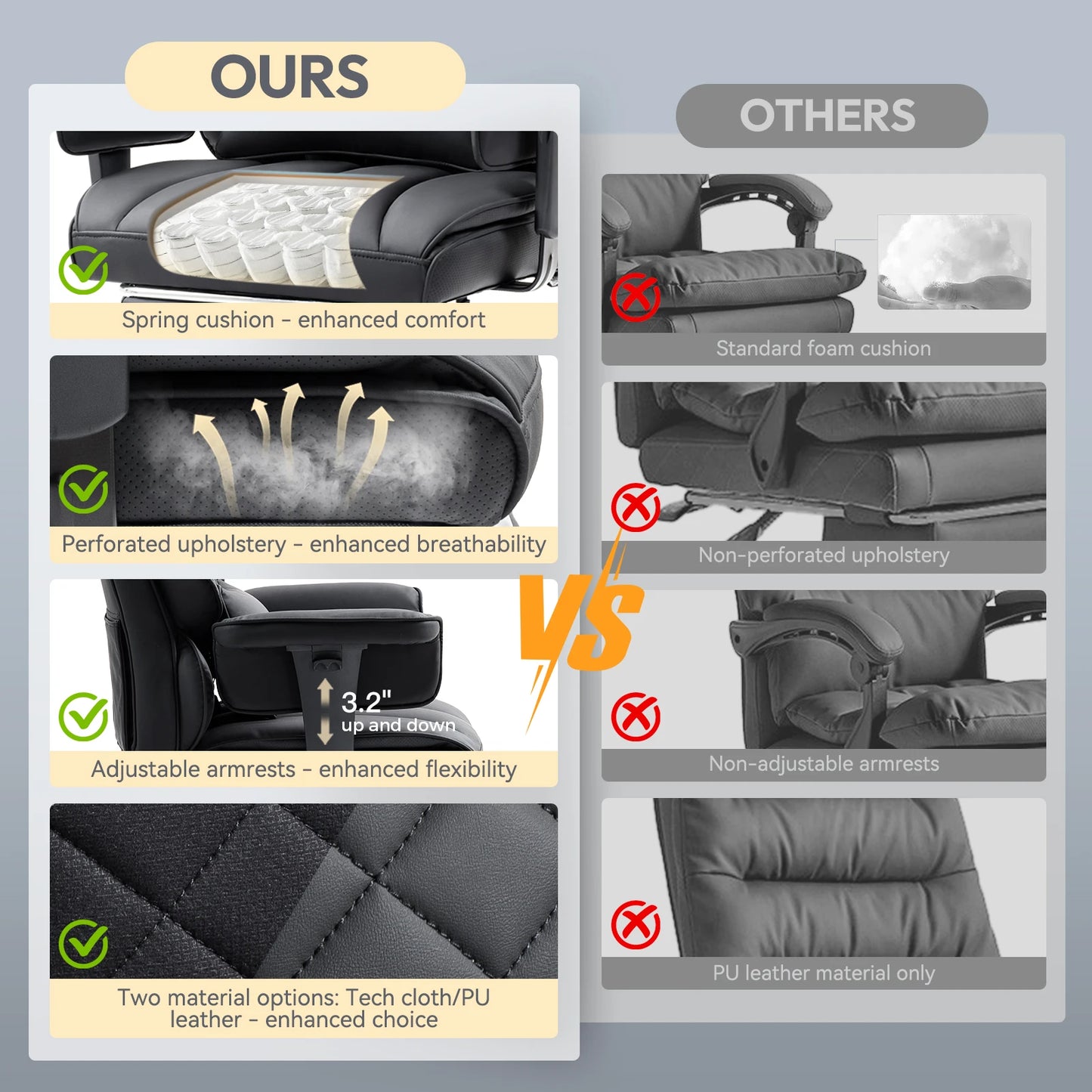 Office Chair with Pocket Spring Cushion and Lumbar Support