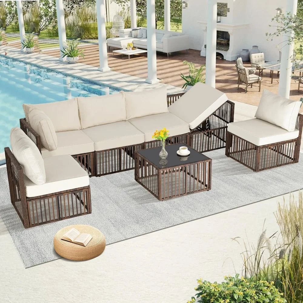 Outdoor Patio Furniture Set with Adjustable Backrest Sofa