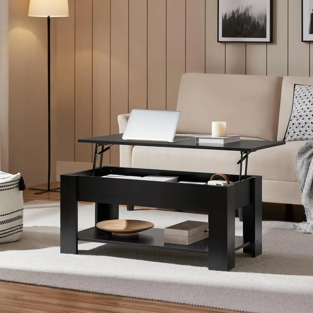 Wooden Coffee Table with Large Hidden Storage Shelf