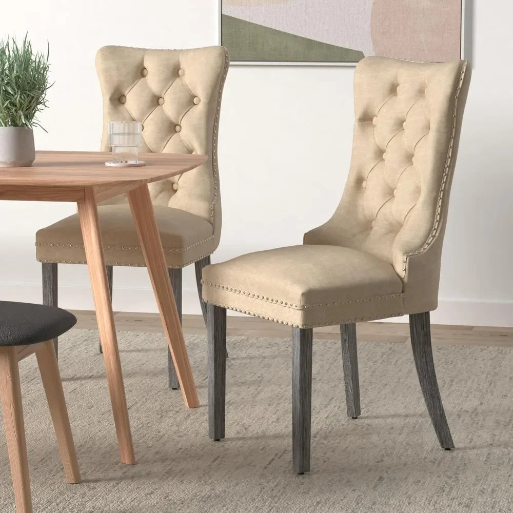 Leather Upholstered Dining Chair with Nailhead Trim and Solid Wood Legs