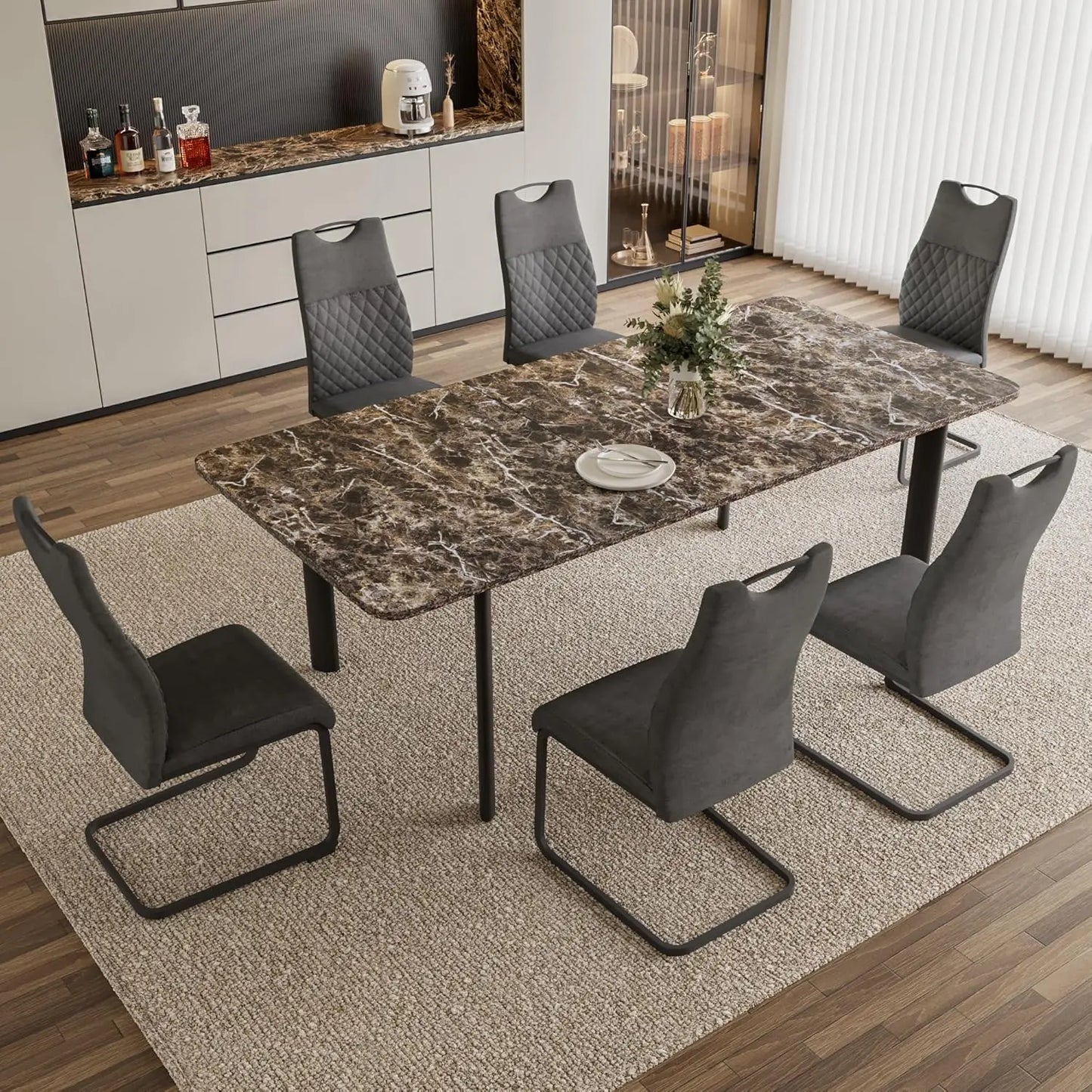 Extendable Dining Table with Upholstered Chairs