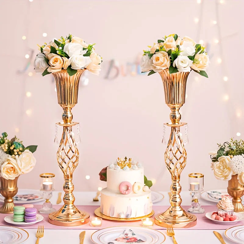 Gold Tall Vase with Crystal Chandelier