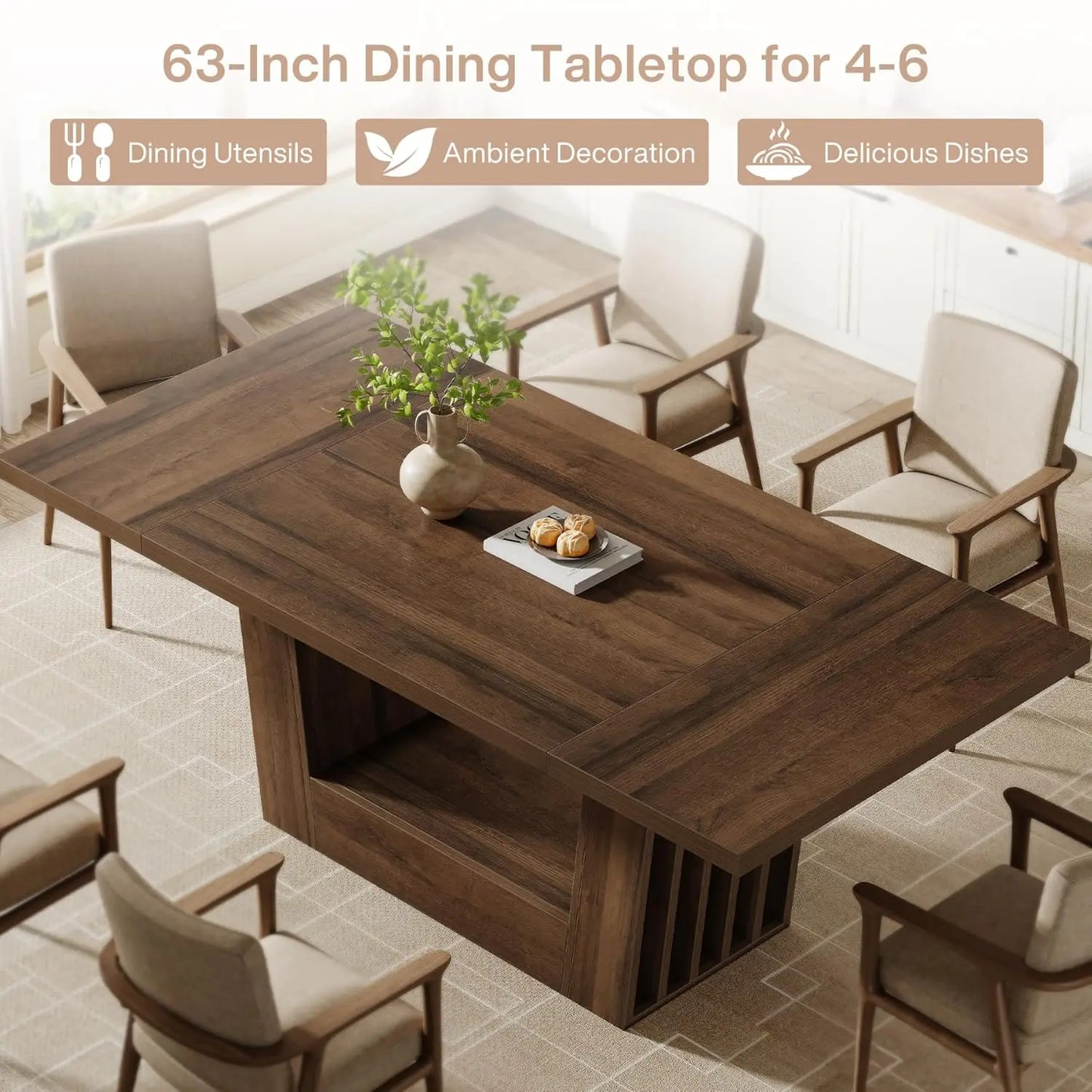 Heavy-Duty Wood Base Rectangular Dining Table