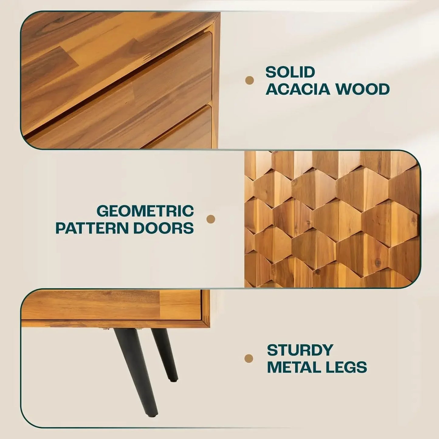 Cabinet with Geometric Pattern Sideboard Solid Wood