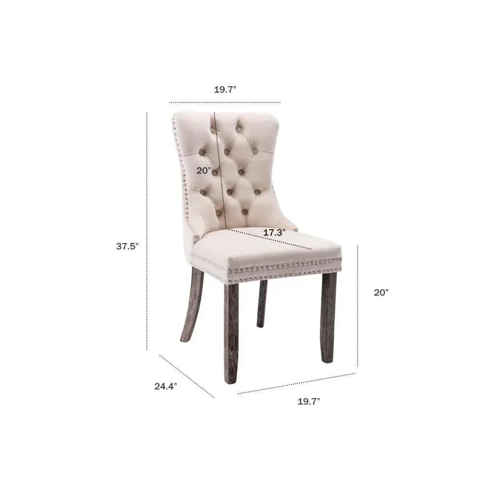 Upholstered Velvet Dining Chairs Set with Ring Pull Trim and Button Back