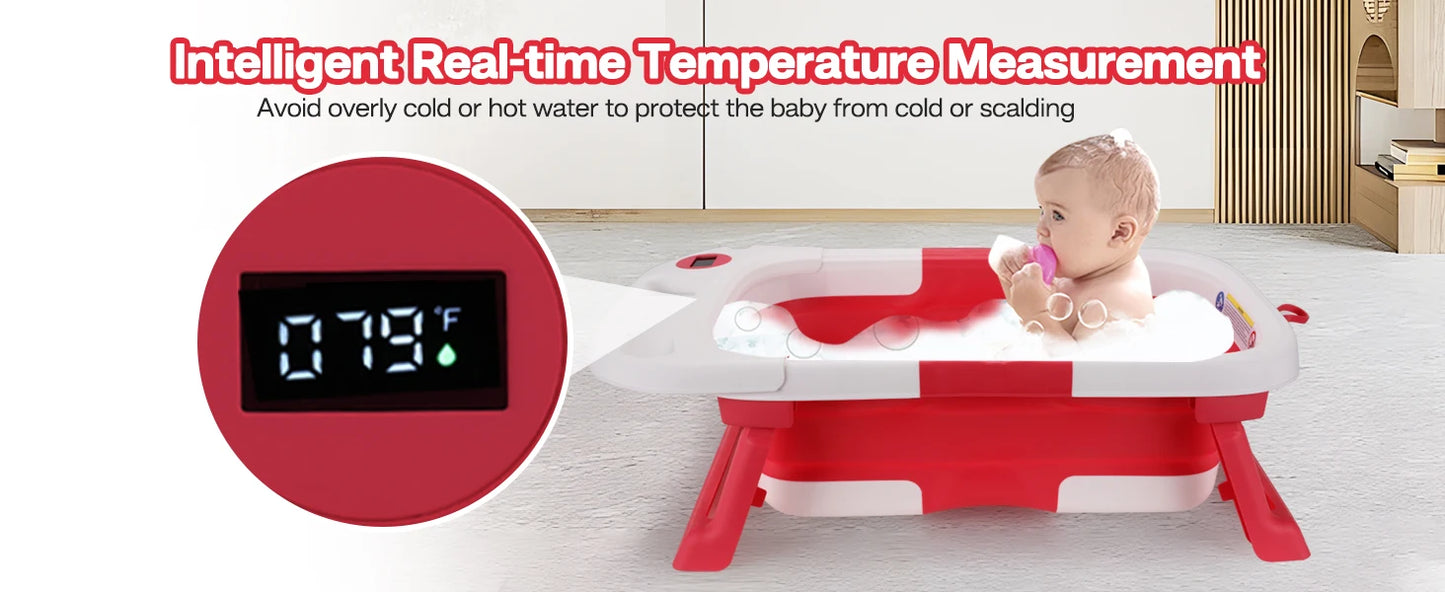 Baby Bath Tub with Soft Cushion & Thermometer