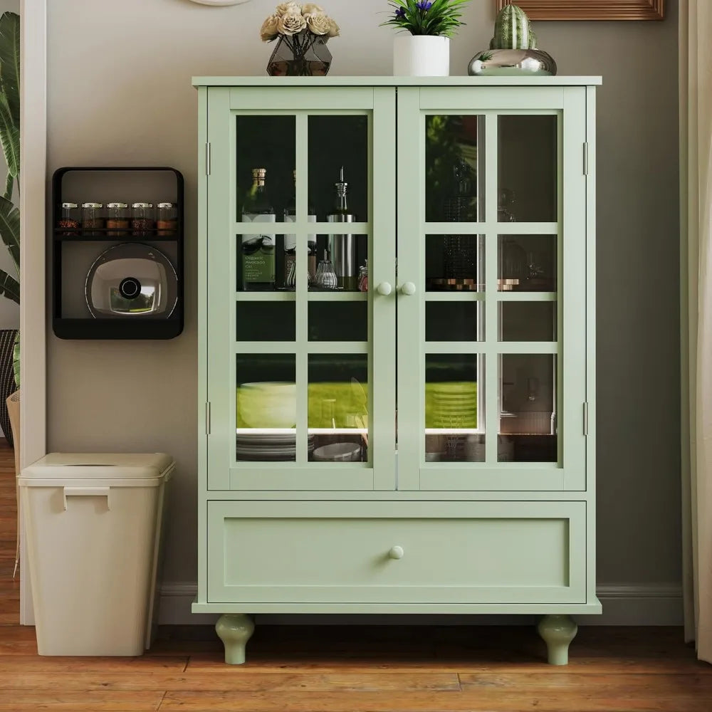 Buffet Cabinet with Glass Doors and Drawer