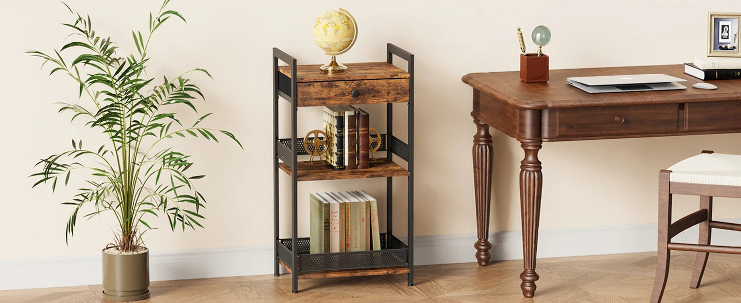 3-Tier Bathroom Floor Storage Shelf with Drawer
