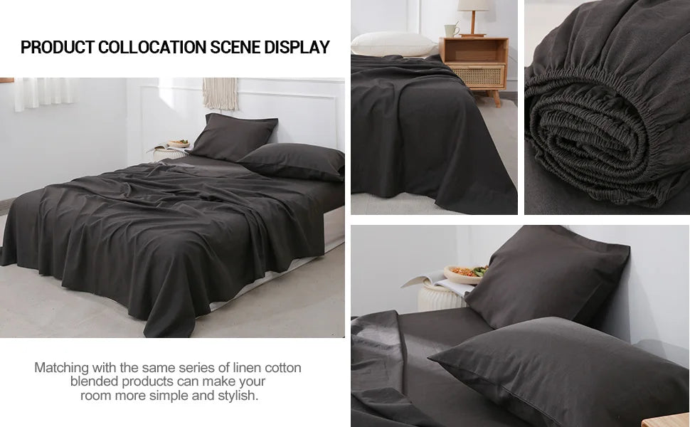 Mattress Cover Natural Flax Cotton Soft Bedding