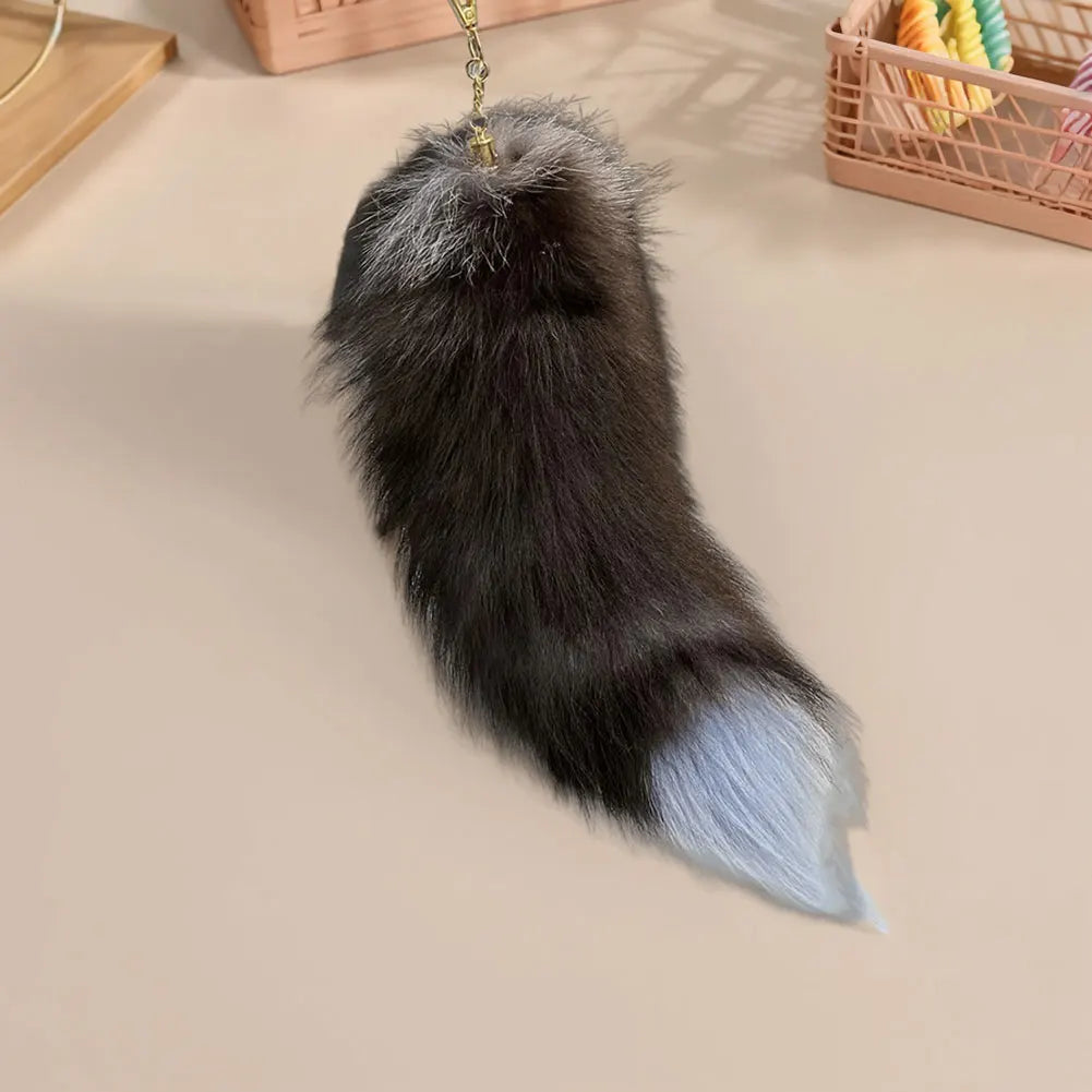 Huge Fluffy Faux Fur Fox Tail Keychain Therian Tail Fox Tail Keychain Cute Animal Tail Keychain Cosplay Tail Gift for Women Girl