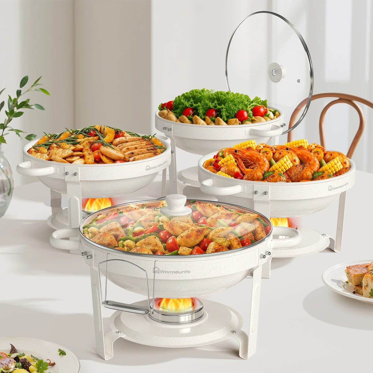 Fully Coated Round Chafing Dishes Buffet Set