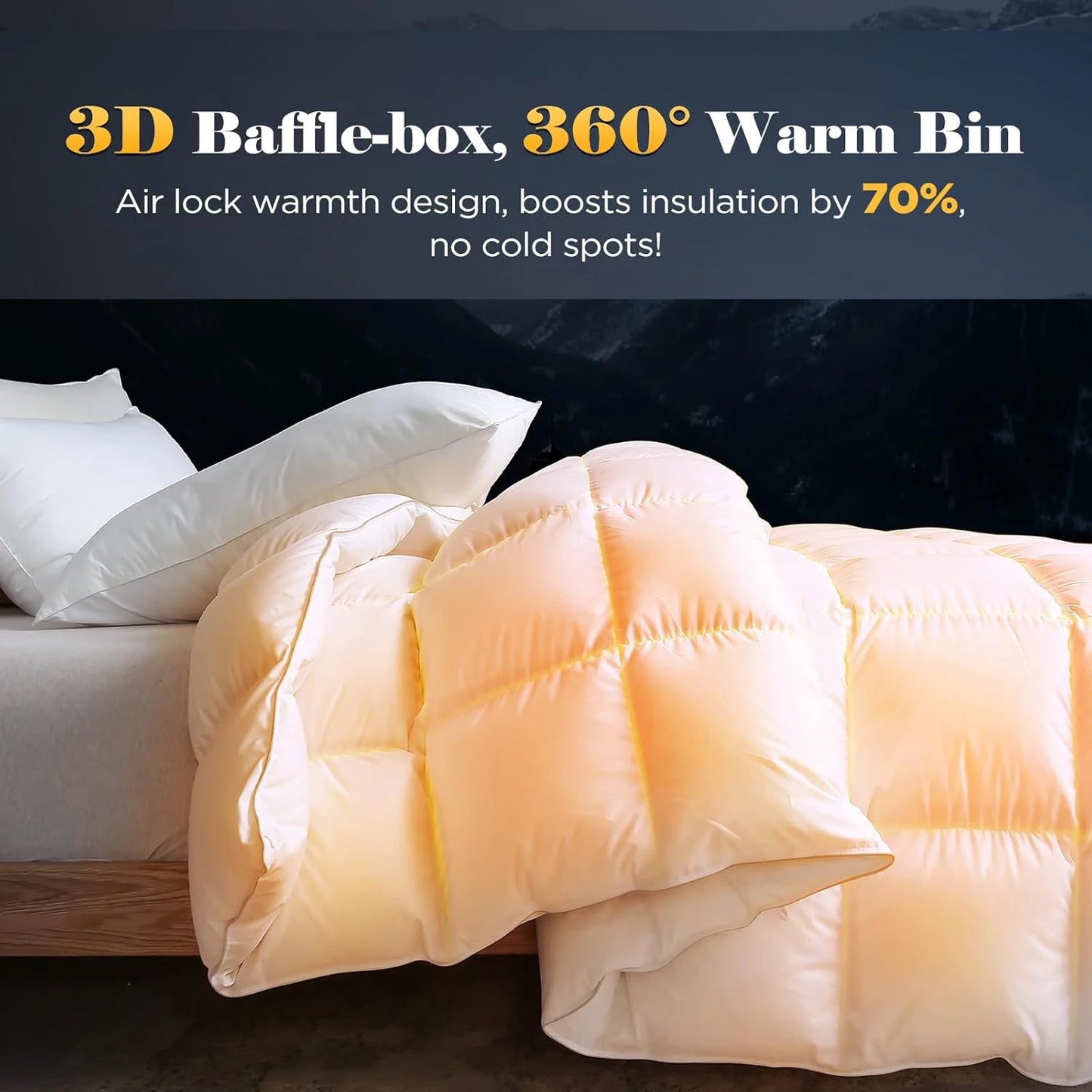 Goose Feather Down Comforter - Egyptian Cotton-Blend Fabric for Cold Sleepers/Cold Weather