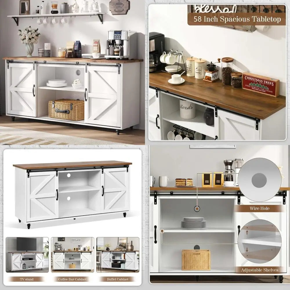 Rustic Dining Room Sideboard with Sliding Barn Door and Storage