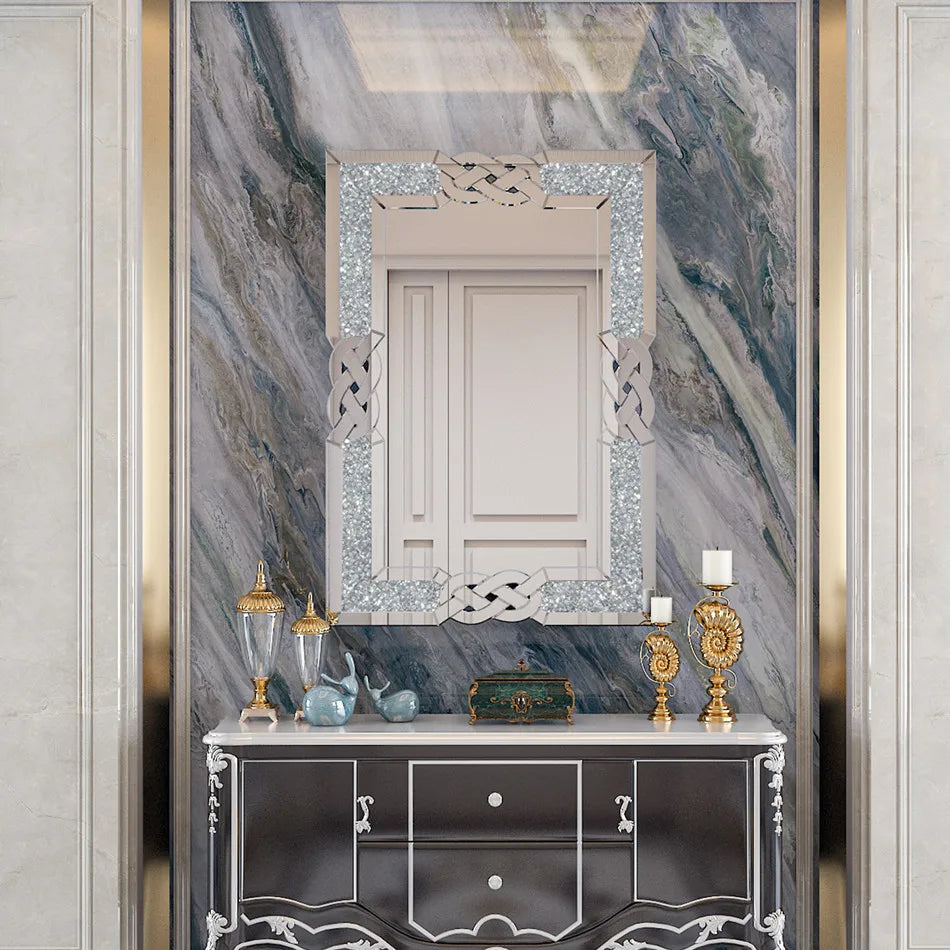 Wall Decorative Silver Crystal Crush Glass Mirror
