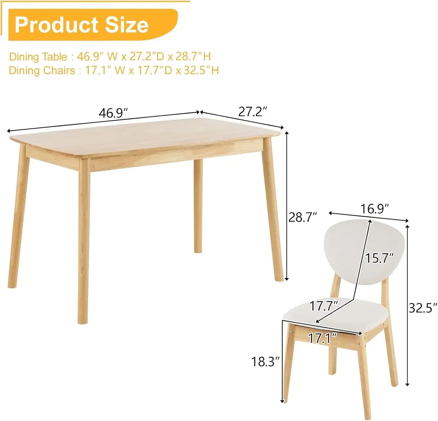 Compact Mid-Century Modern Wood Dining Table Set for Small Apartments or Condos