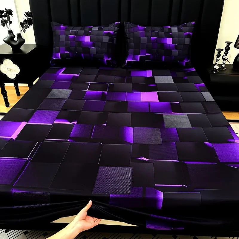 Cool Technology Digital Printing Material Plaid Fitted Sheet