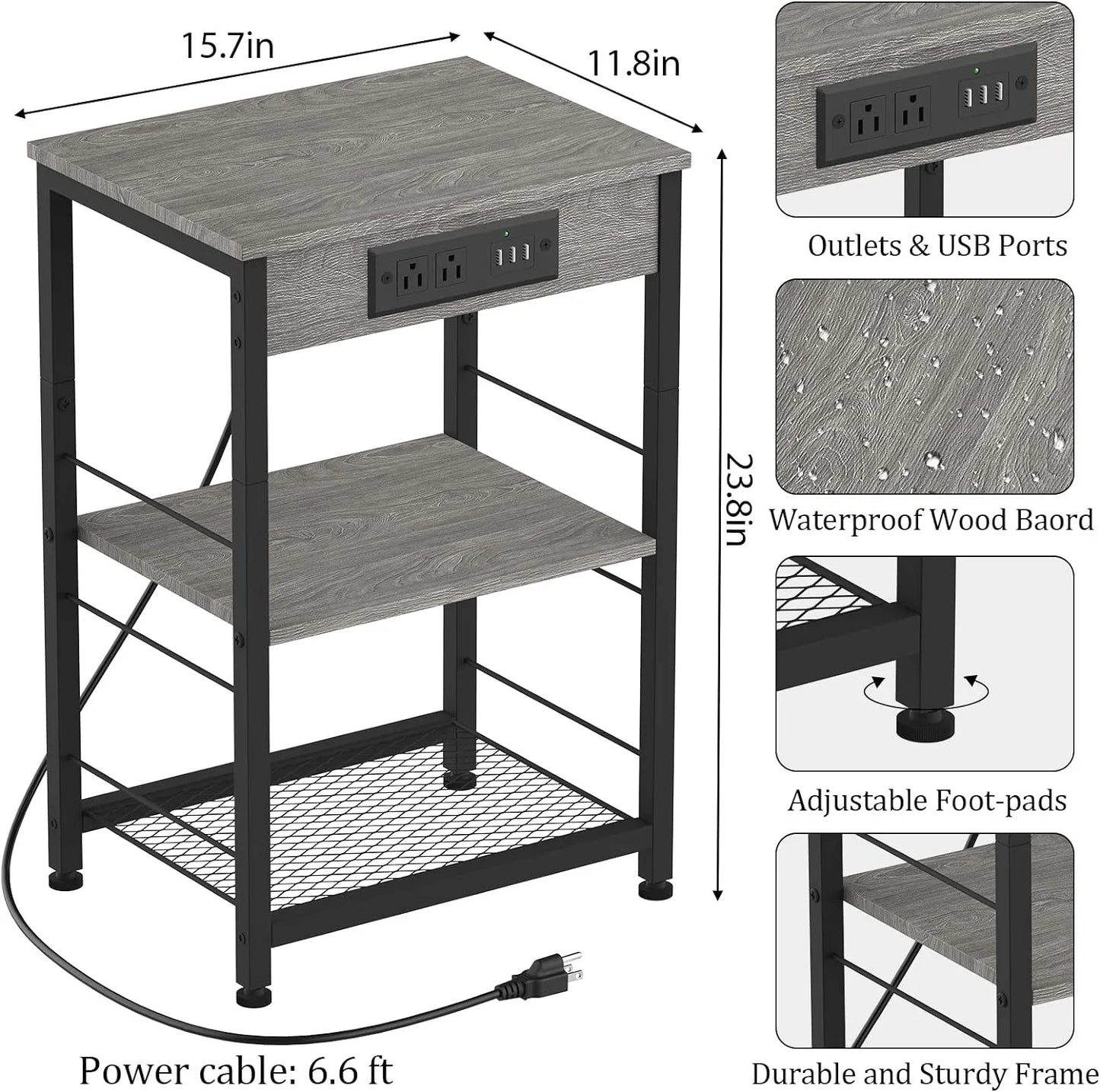 Living Room table with charging station with storage rack