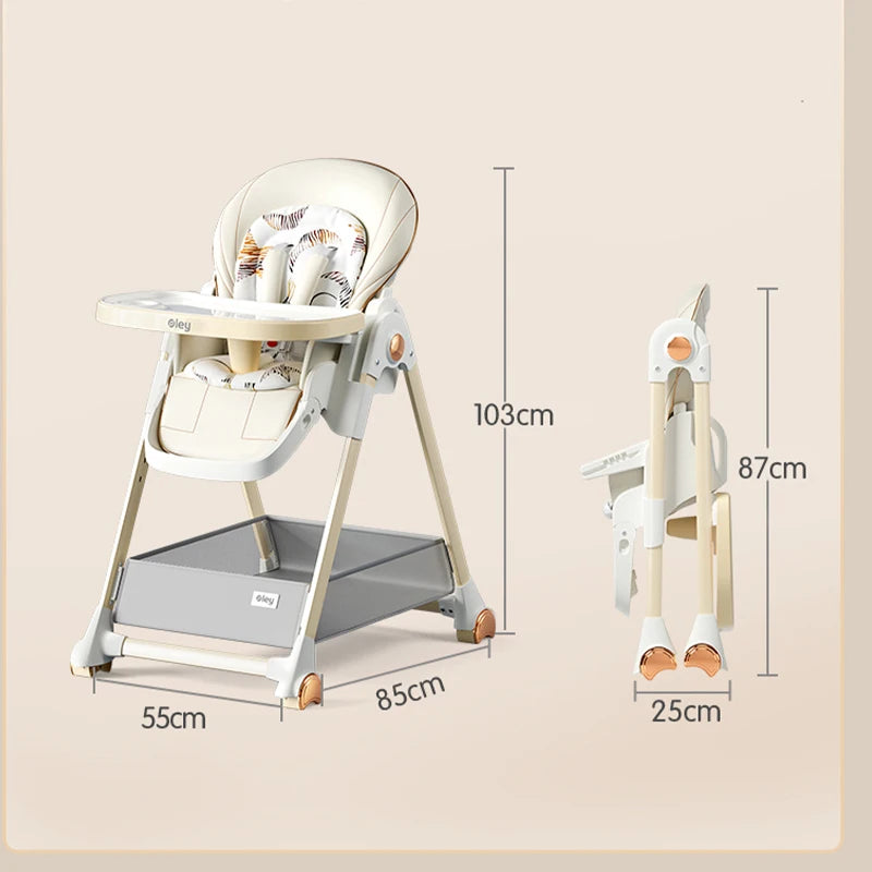 Adjustable Height Baby High Chair with Removable Seat and Tray