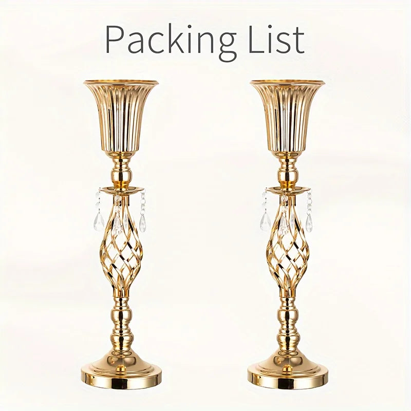 Gold Tall Vase with Crystal Chandelier