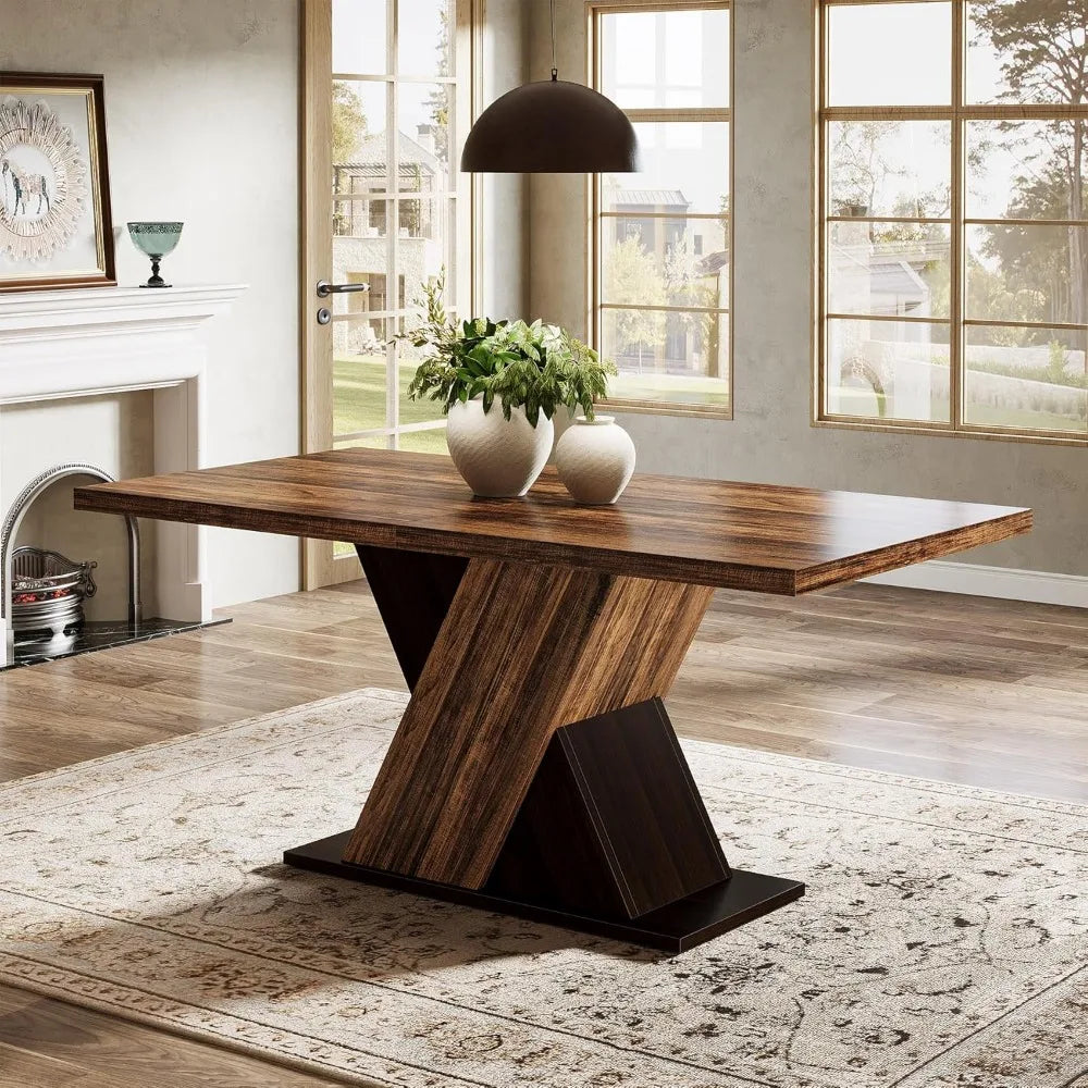 Rustic Brown Wooden Rectangle Dining Room Table