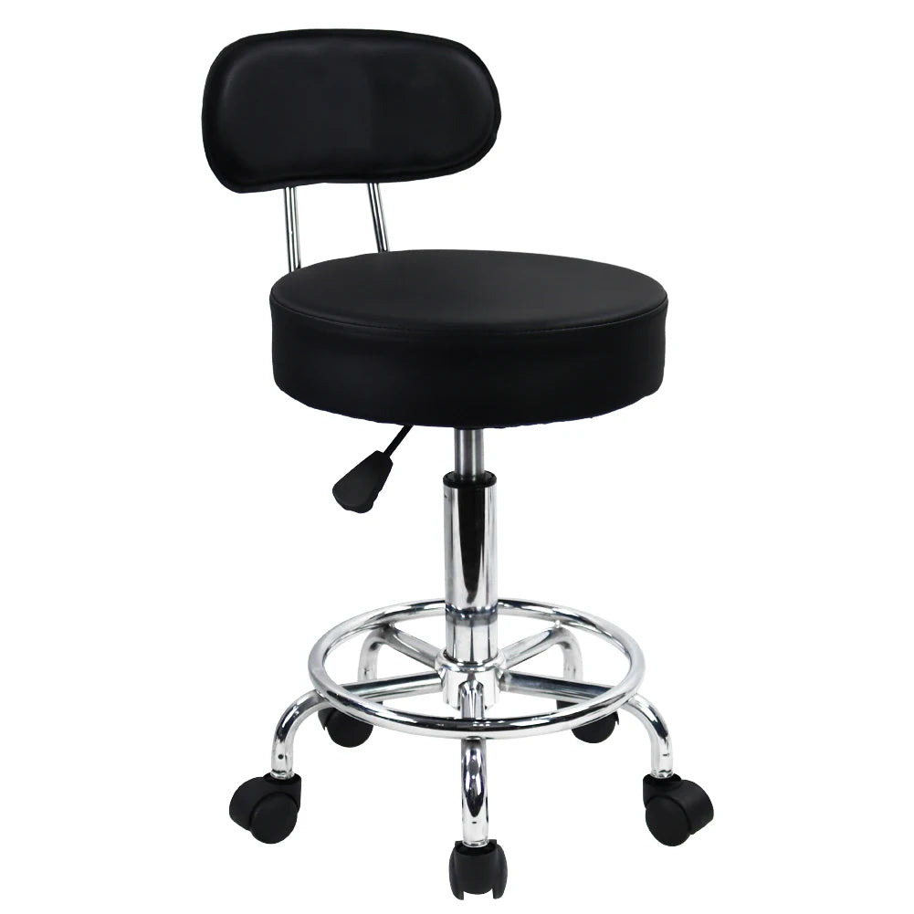 Leather Rolling Stool Mid-Back with Footrest Height