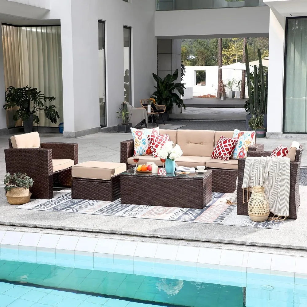 Rattan Patio Conversation Set with Coffee Table