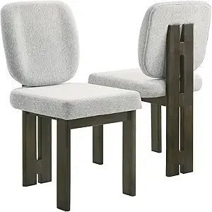 Modern Boucle Dining Chairs Set of 2 with Ergonomic Curved Back/Walnut Wood Legs