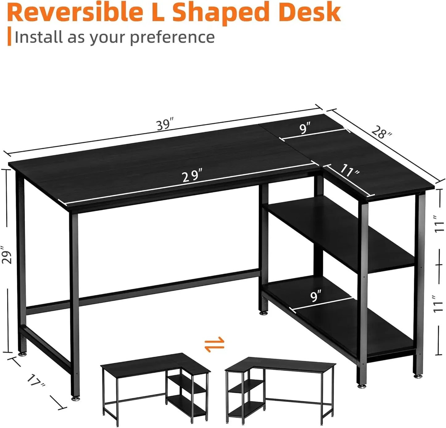 Home Office Computer L Shaped Desk with Shelf