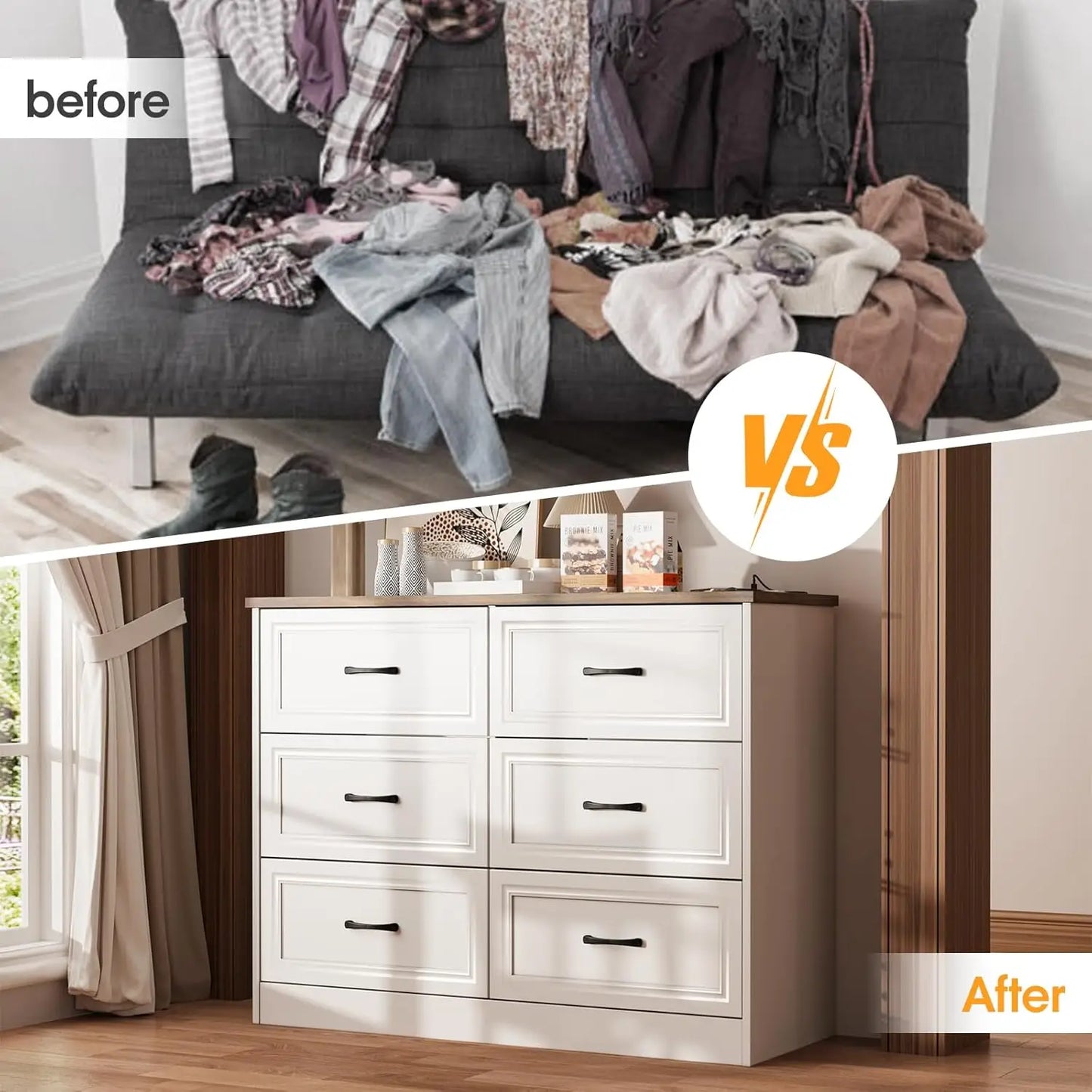 6 Drawer Dresser Organizer with Charging Station