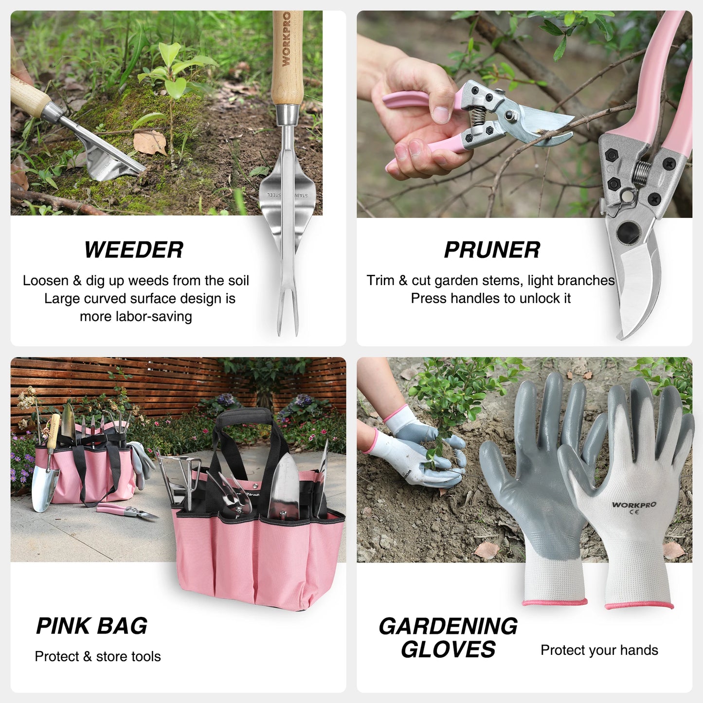 Pink Garden Stainless Steel Gardening Tools Set