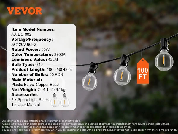Patio String Lights Waterproof