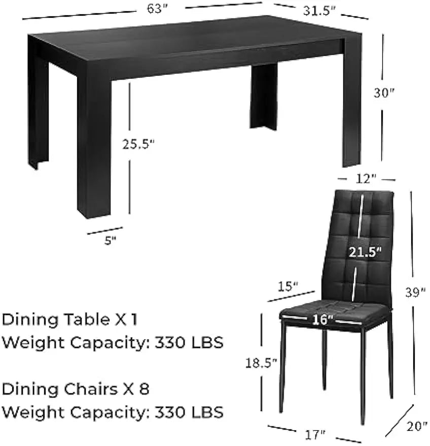 Wood Rectangular Table with 8 Upholstered Chairs Set