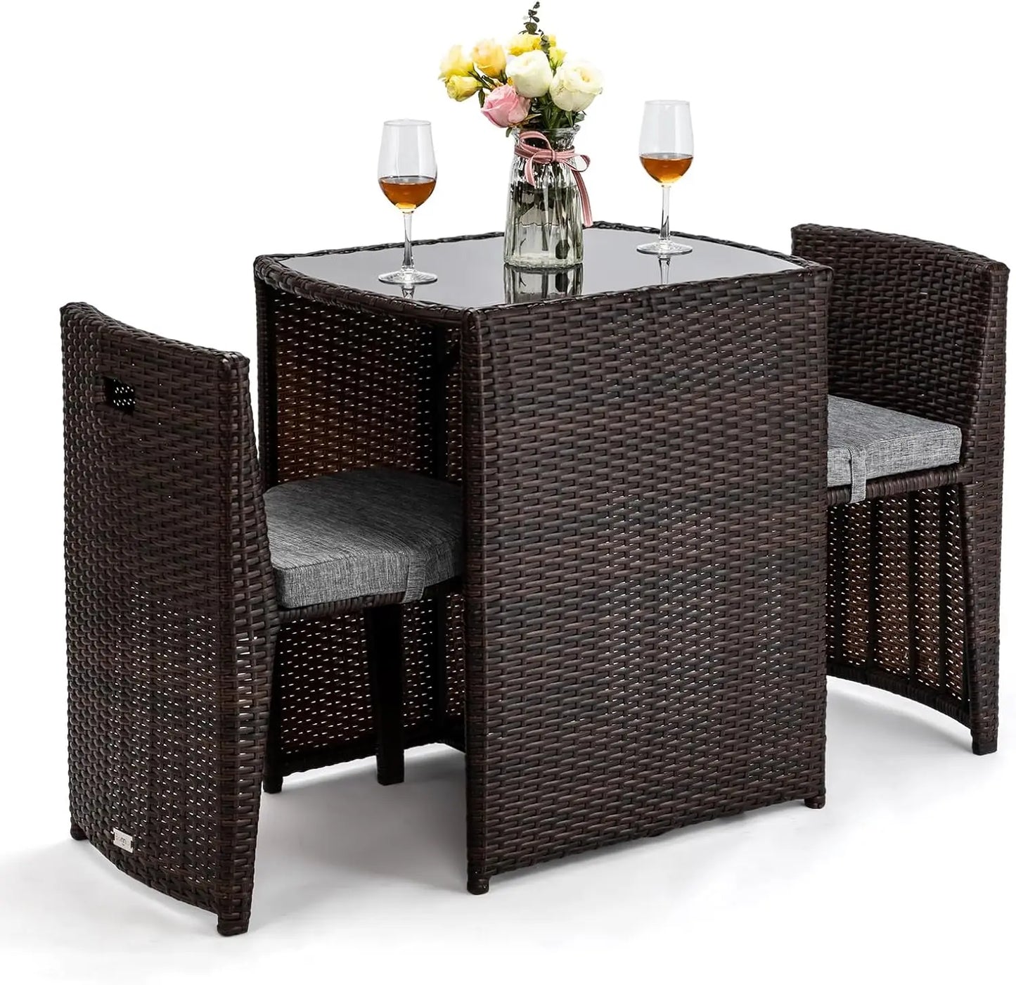 Outdoor Patio Bistro Set with Glass Top Table