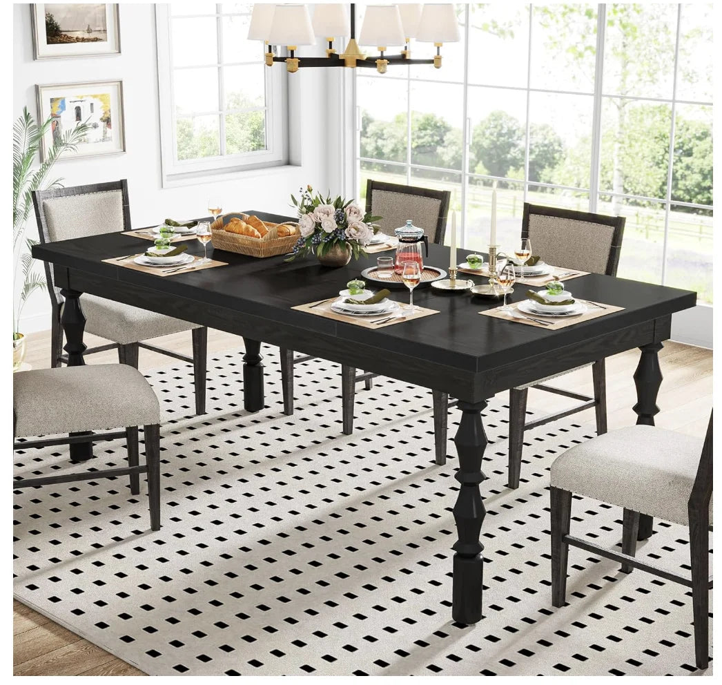 Farmhouse Large Rectangle Wood Black Dining Table Set