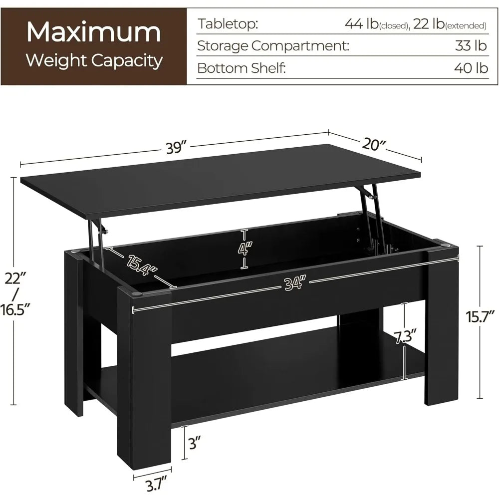 Wooden Coffee Table with Large Hidden Storage Shelf
