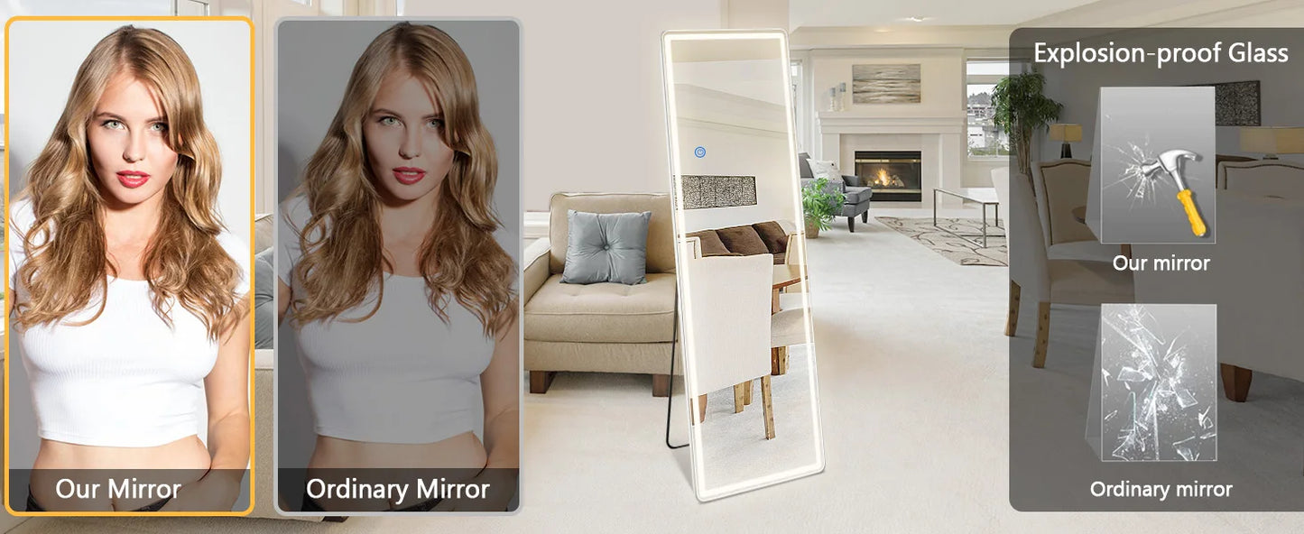 Full Length Mirror with 3 Color Lighting