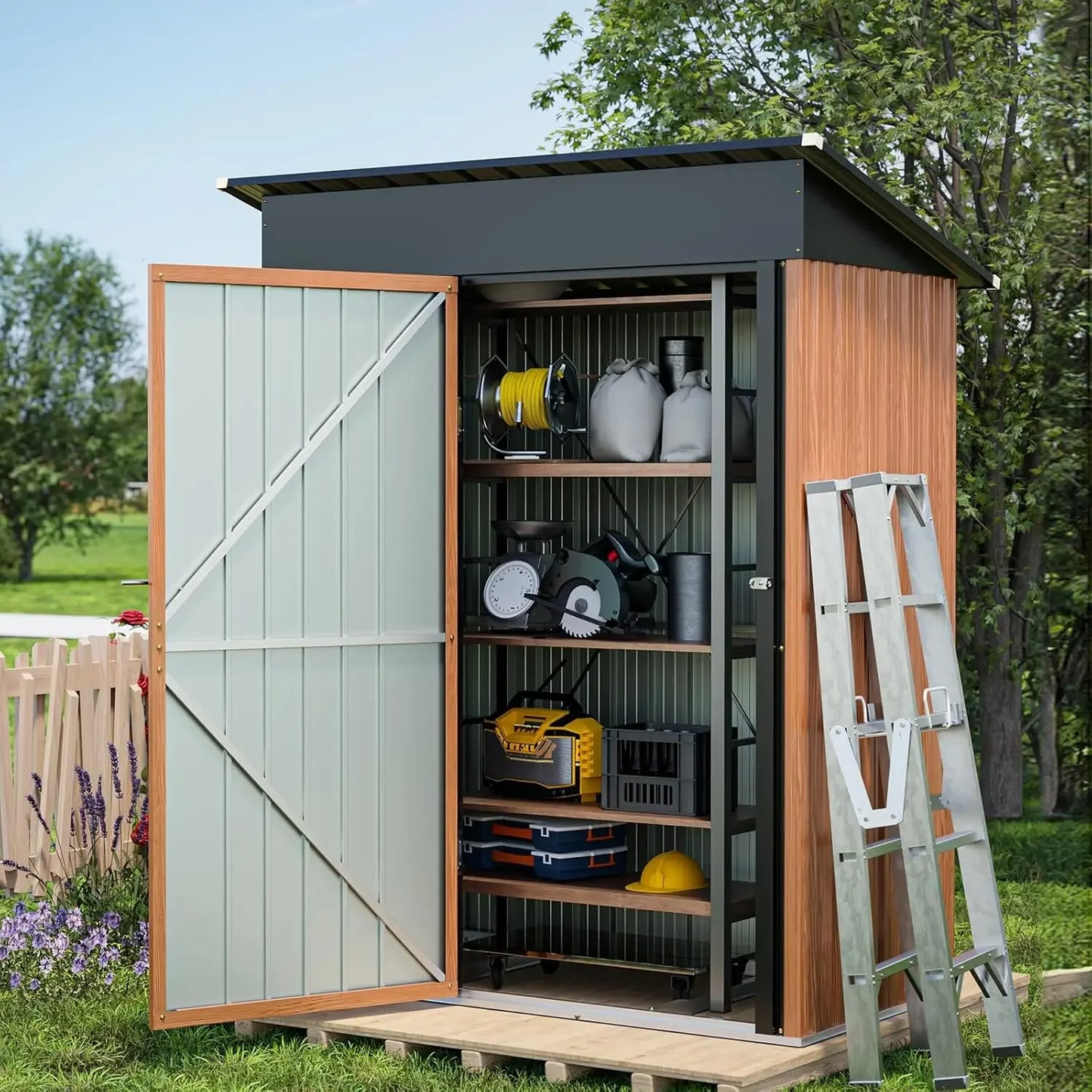 Lockable Metal Garden Shed with Window