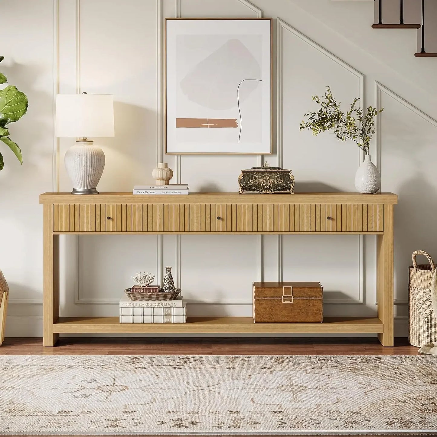 Wood Console Table with Drawers
