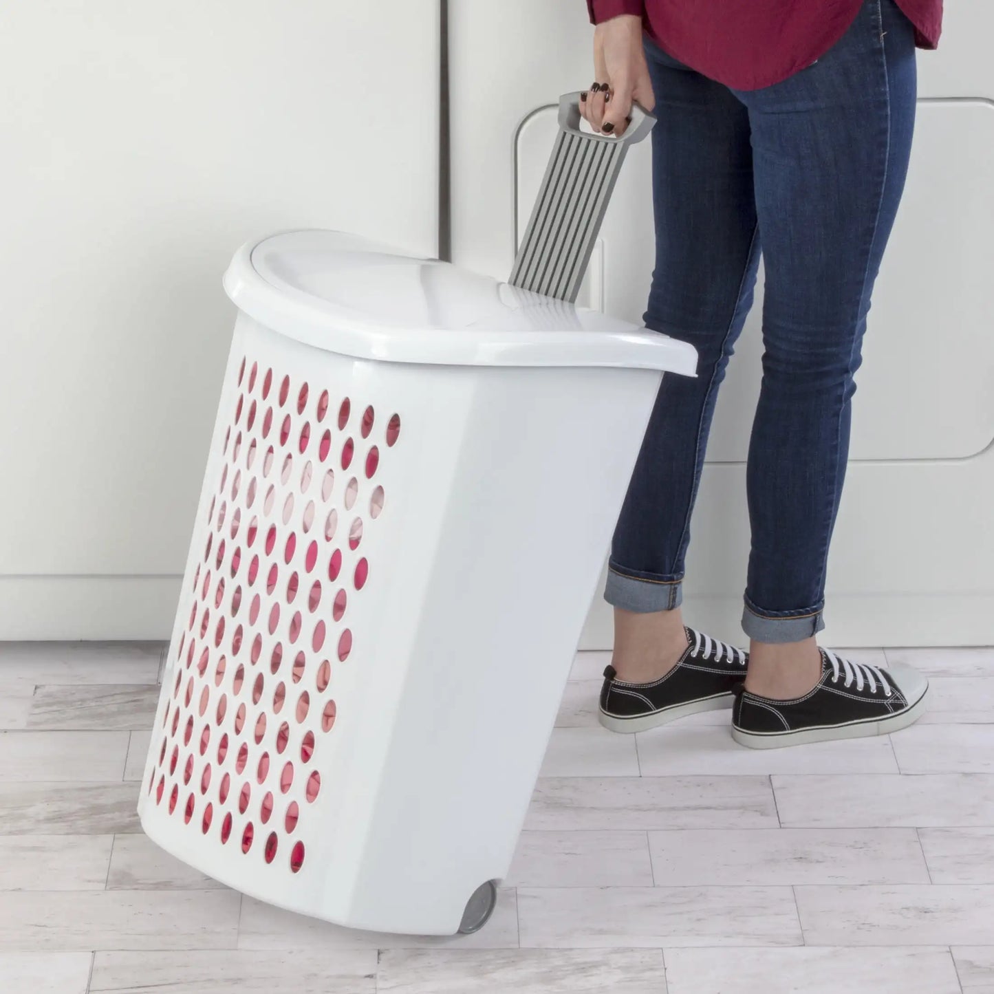 (2-Pack) Plastic Laundry Basket with Wheels